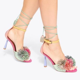 Pom Pom Tie Ankle Heel